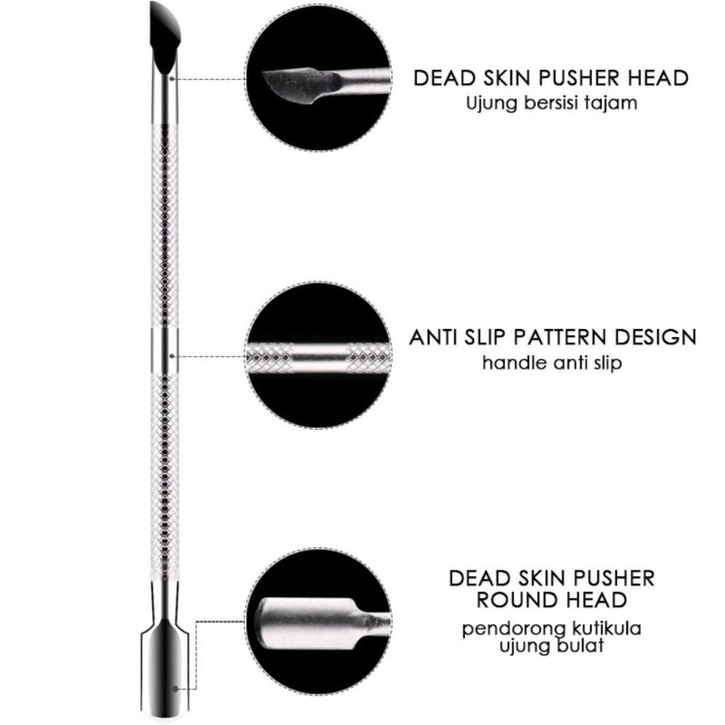 Alat Pendorong Kutikula Kuku Manicure | Nail Cuticle Pusher Stainless | Aman, Tajam & Efektif | Untuk Pembersihan Kuku & Nail Art