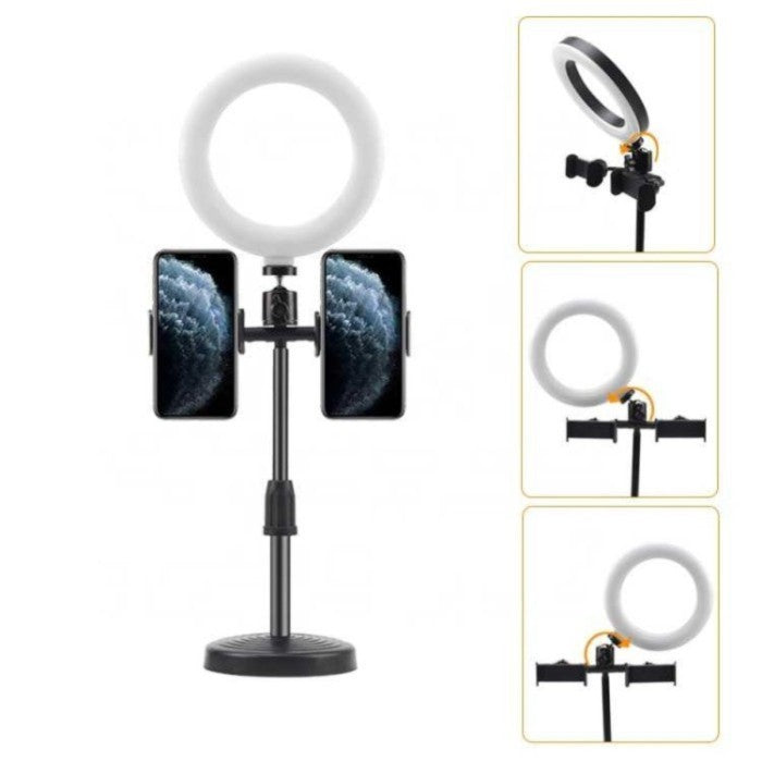Tripod Ringlight 16cm + 2 Holder Hp / Stand Ringlight Universal /Phone Holder Live Stream Selfie Vlog