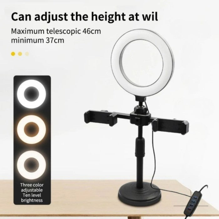 Tripod Ringlight 16cm + 2 Holder Hp / Stand Ringlight Universal /Phone Holder Live Stream Selfie Vlog
