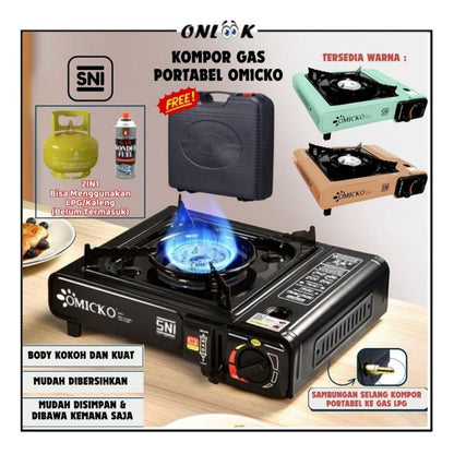 Kompor Gas Portable 2in1 Omicko Alat Masak SNI 1 Tungku Anti Karat Untuk Camping Traveling Multifungsi