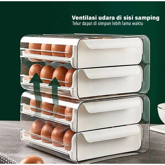 Tempat Penyimpanan Kotak Telur 2 Susun / Rak Telur Egg Storage Box 2 Tingkat / Egg Organizer 32 Lubang Serbaguna