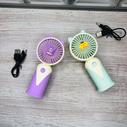 Kipas Angin Tangan Karakter Mini USB Jack Handheld Cooling Fan Portable Alat Pendingin Udara Anti Panas Rechargeable Hadiah Ulang Tahun Natal Souvenir Gift