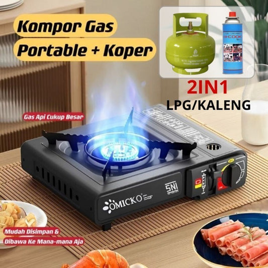 Kompor Gas Portable 2in1 Omicko Alat Masak SNI 1 Tungku Anti Karat Untuk Camping Traveling Multifungsi