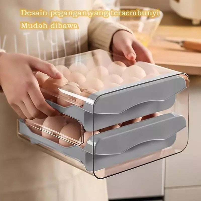 Tempat Penyimpanan Kotak Telur 2 Susun / Rak Telur Egg Storage Box 2 Tingkat / Egg Organizer 32 Lubang Serbaguna