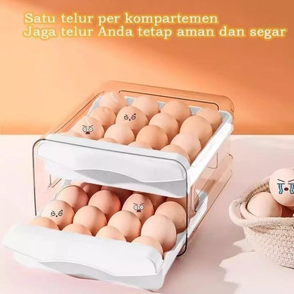 Tempat Penyimpanan Kotak Telur 2 Susun / Rak Telur Egg Storage Box 2 Tingkat / Egg Organizer 32 Lubang Serbaguna