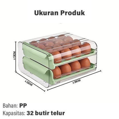 Tempat Penyimpanan Kotak Telur 2 Susun / Rak Telur Egg Storage Box 2 Tingkat / Egg Organizer 32 Lubang Serbaguna