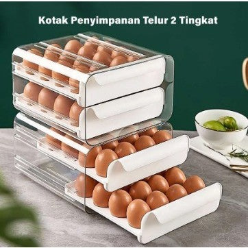 Tempat Penyimpanan Kotak Telur 2 Susun / Rak Telur Egg Storage Box 2 Tingkat / Egg Organizer 32 Lubang Serbaguna