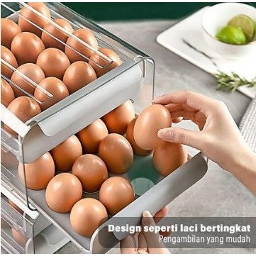 Tempat Penyimpanan Kotak Telur 2 Susun / Rak Telur Egg Storage Box 2 Tingkat / Egg Organizer 32 Lubang Serbaguna